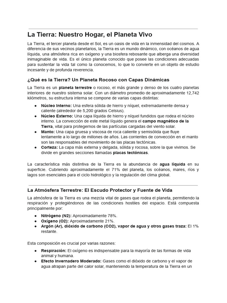 La Tierra: Estructura y Vida en Nuestro Planeta | PDF | Tierra | Atmósfera