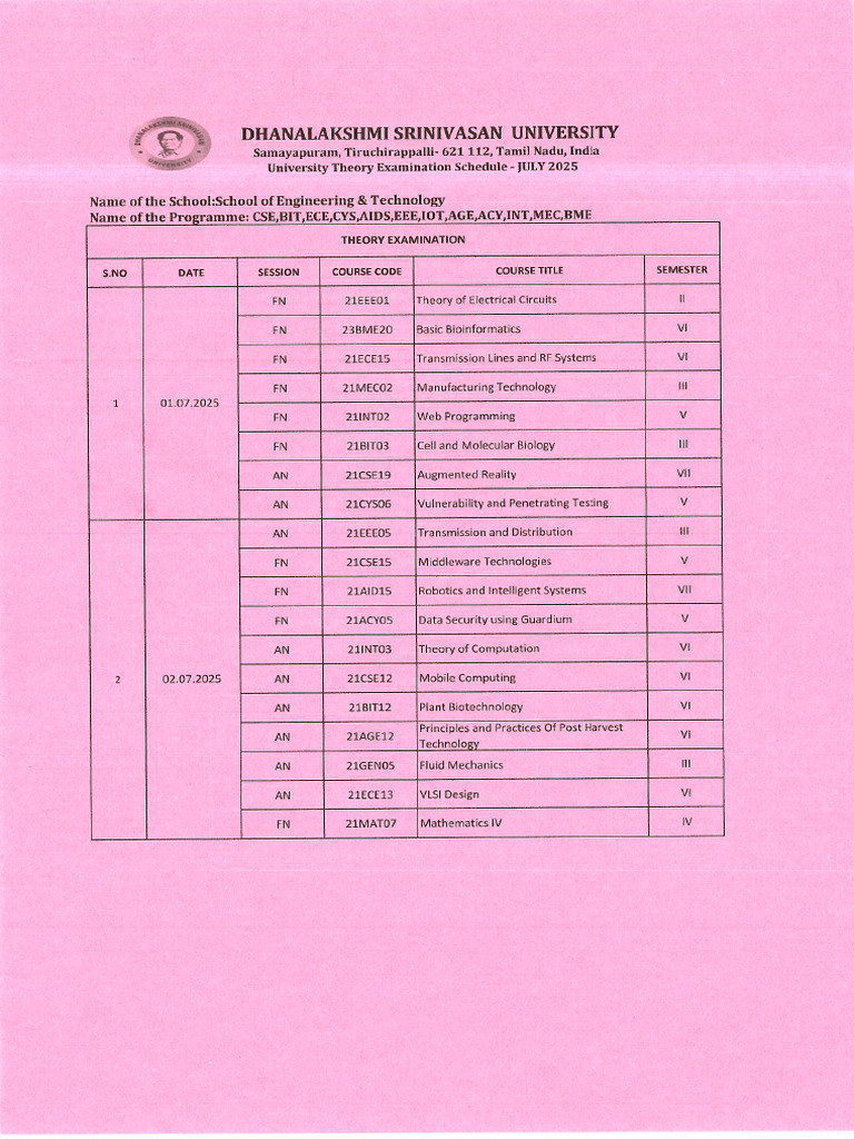 30.06.2025 Final Engineering & Technology Schedule 2025 | PDF