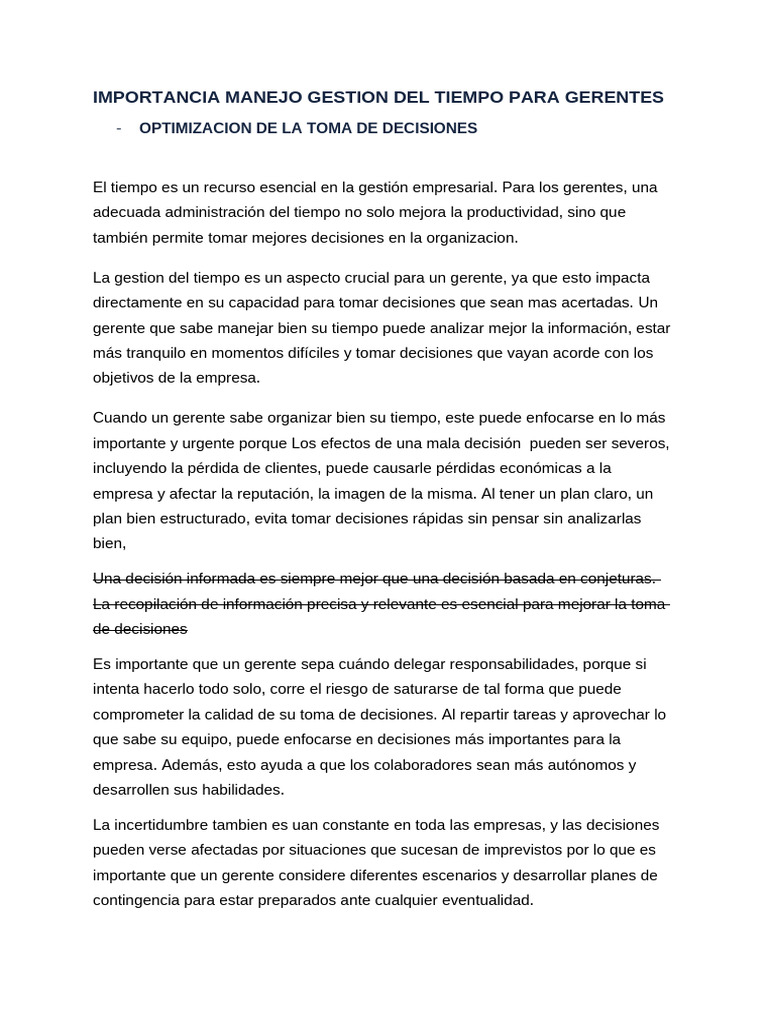 Gestión del Tiempo para Gerentes Efectivos | PDF | Toma de decisiones ...