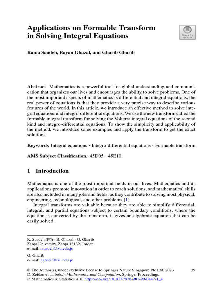 Formable Transform for Integral Equations | PDF | Integral Equation ...