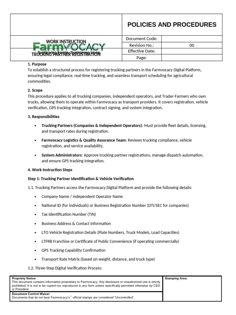 Trucking Partner Registration Process | PDF