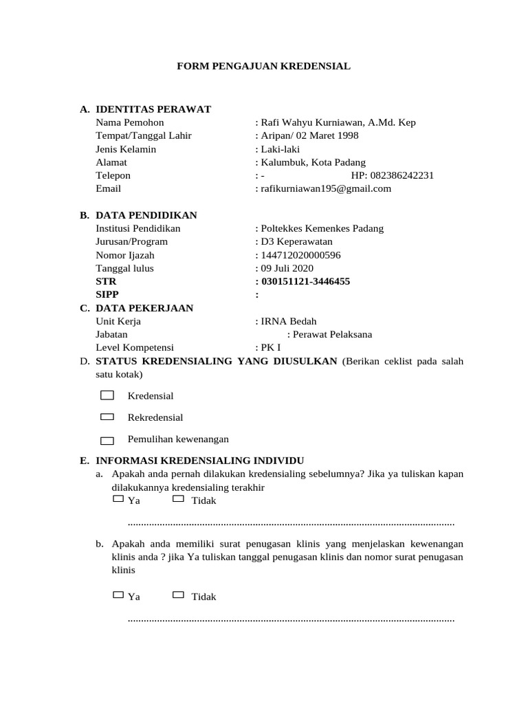 Form Pengajuan Kredensial - Rafi | PDF