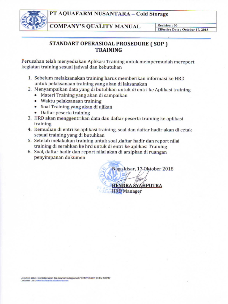 Sop Training | PDF