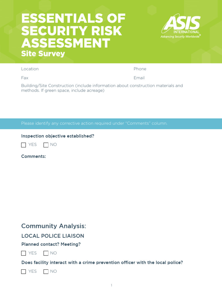 Essentials of Security Risk Assessment - Sample Site Survey Form | PDF ...