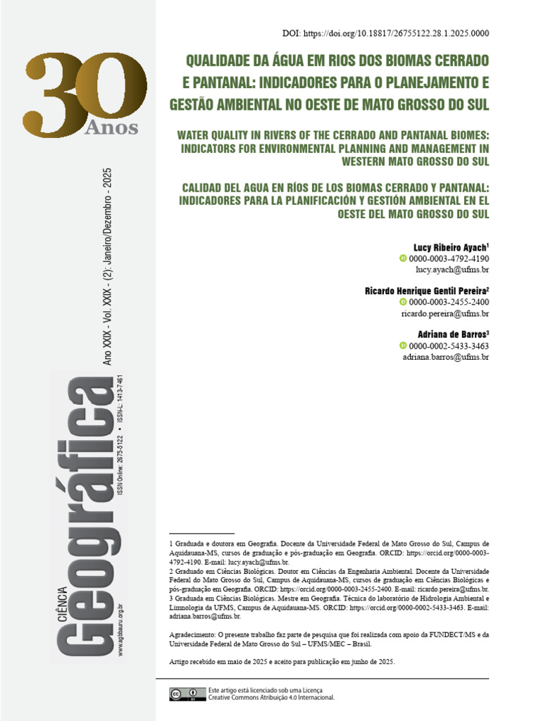Qualidade Da Água em Rios Dos Biomas Cerrado e Pantanal | PDF | Água ...