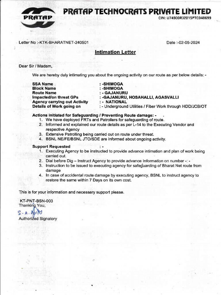 Advance Intimation for Route Activities | PDF