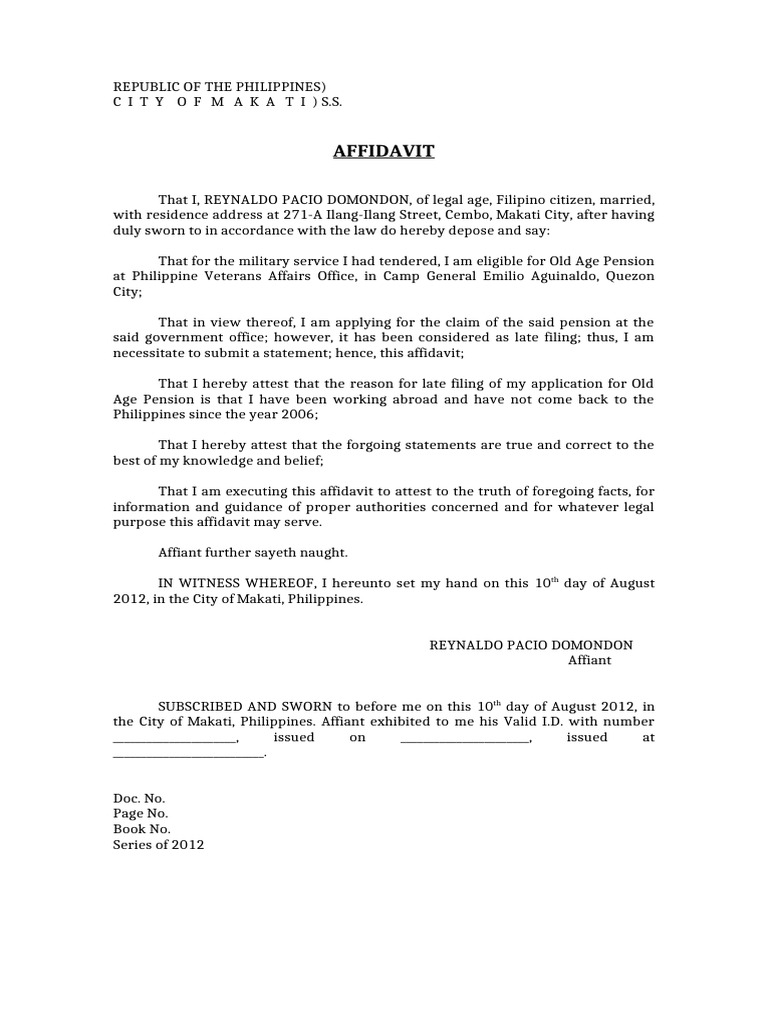 Affidavit for Late Pension Claim | PDF