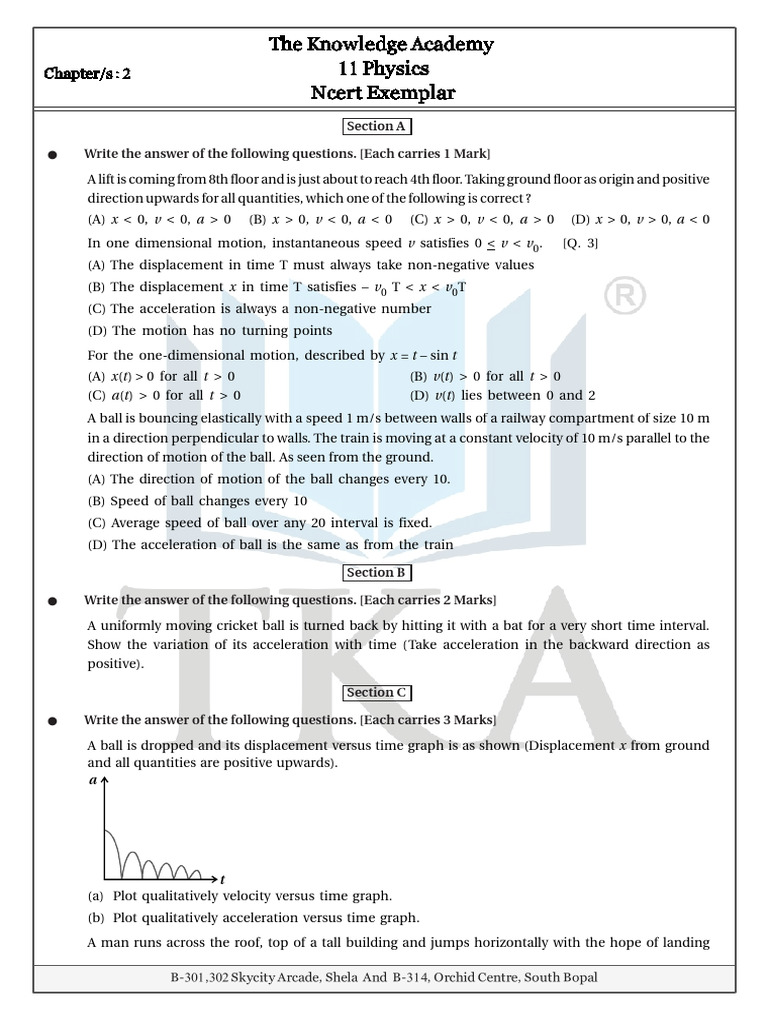 11 Phy Ch-2 NcertExemplar | PDF | Acceleration | Speed