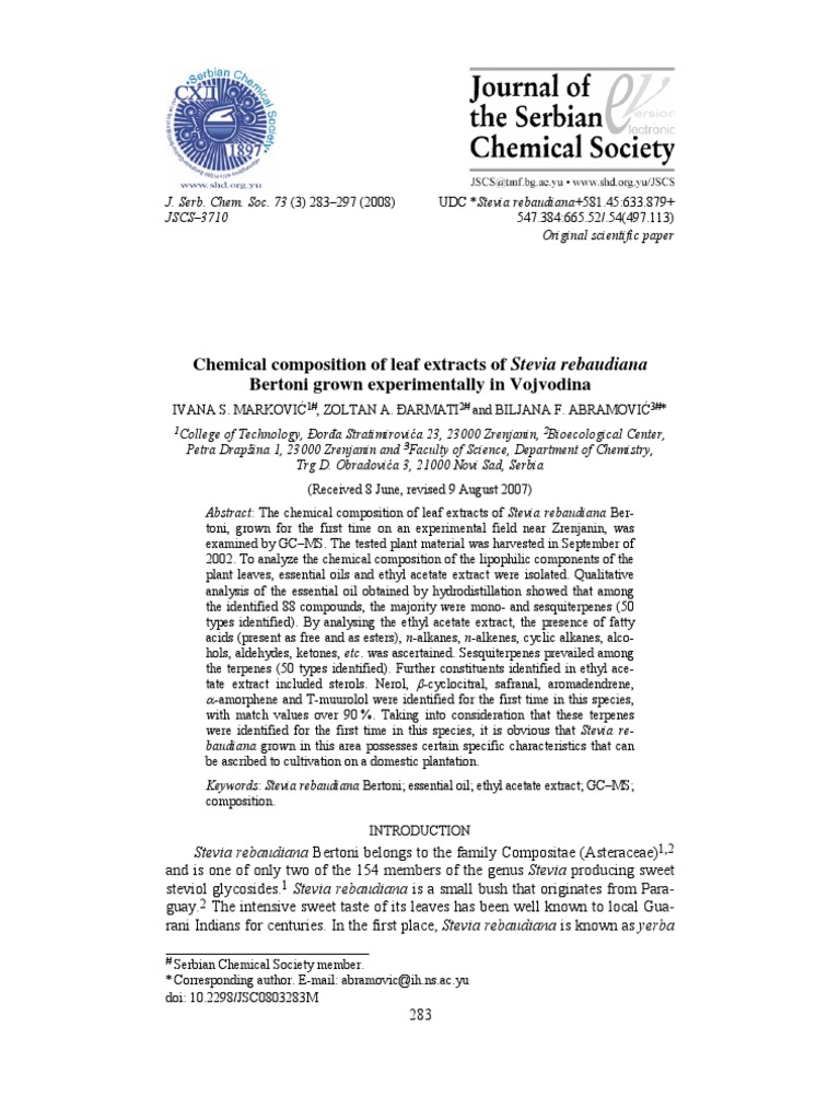 Chemical Composition of Stevia PDF Thin Layer Chromatography