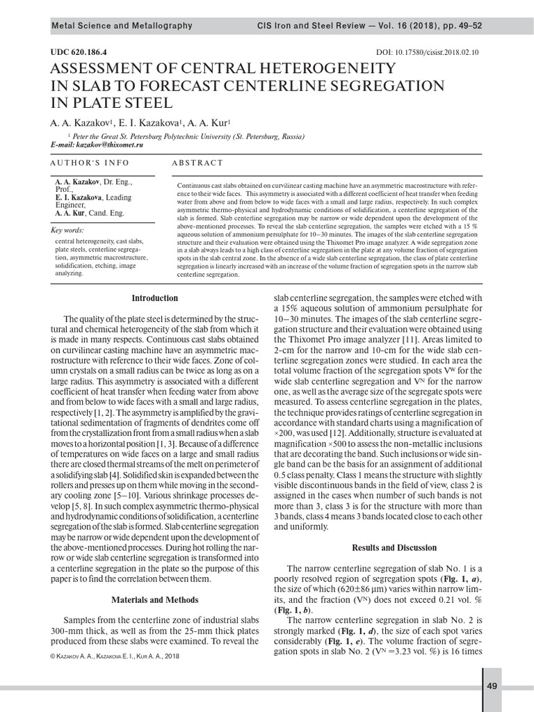 Centerline Segregation in Plate Steel | PDF | Metallurgy | Alloy
