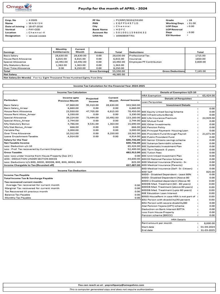 April 2024 Payslip and Tax Summary | PDF | Insurance | Money