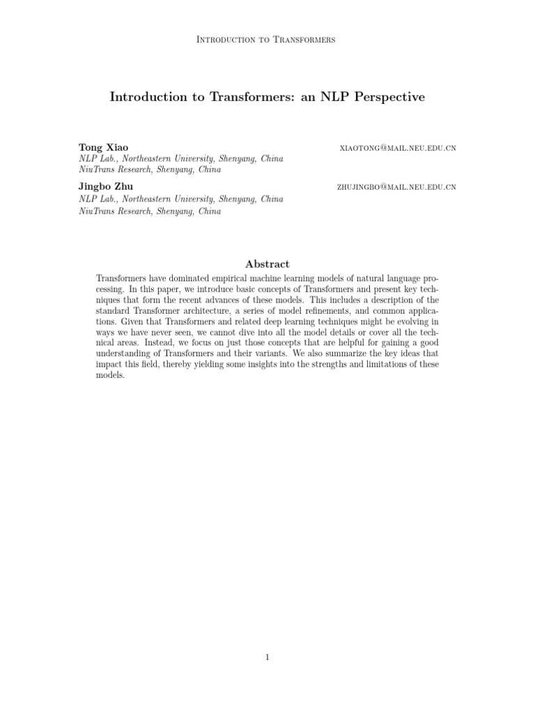 Introduction To Transformers An NLP Perspective | PDF | Computational ...