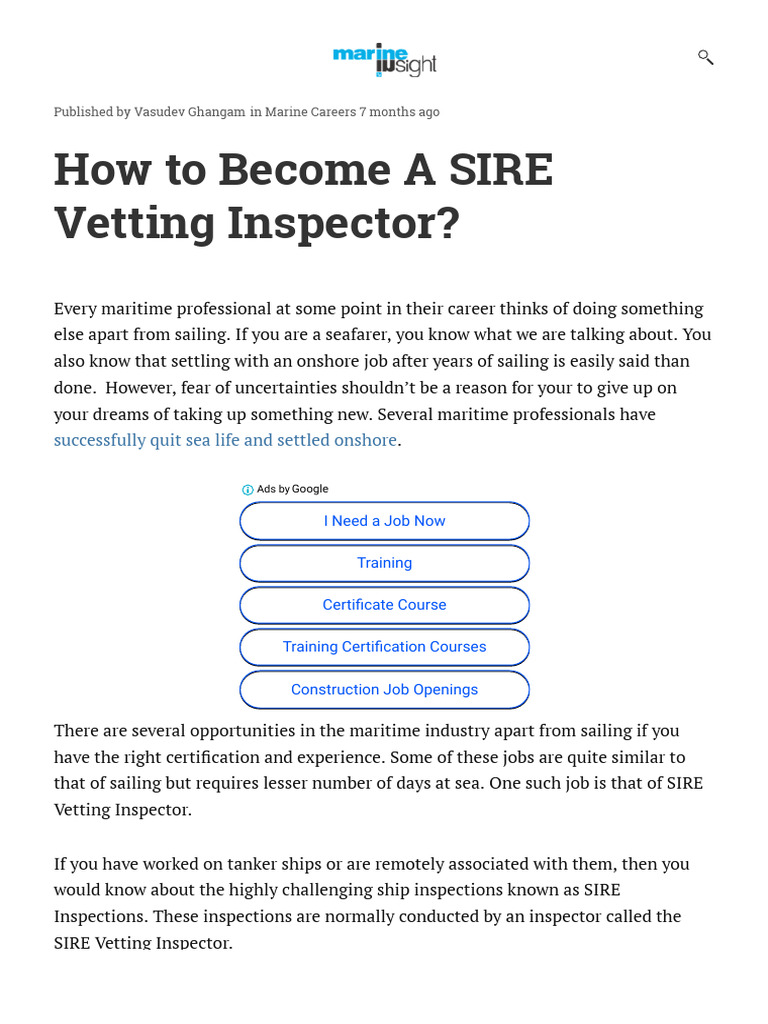Becoming a SIRE Vetting Inspector Guide | PDF | Oil Tanker | Ships