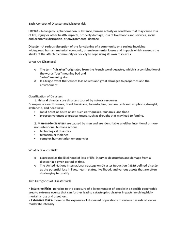 Basic Concept of Disaster and Disaster Risk | PDF | Natural Disasters ...