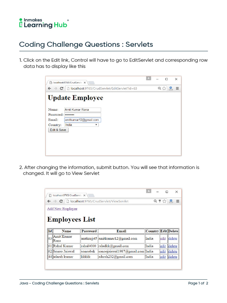 Java Servlet Coding Challenge Guide | PDF
