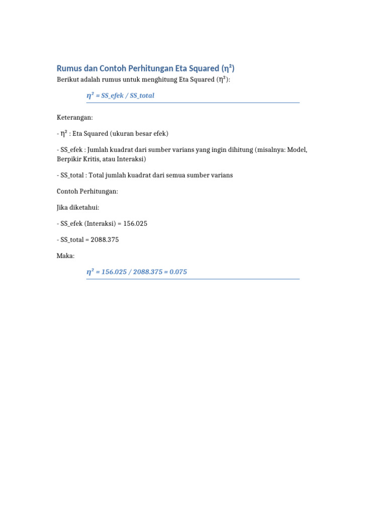 Rumus dan Contoh Eta Squared (η²) | PDF