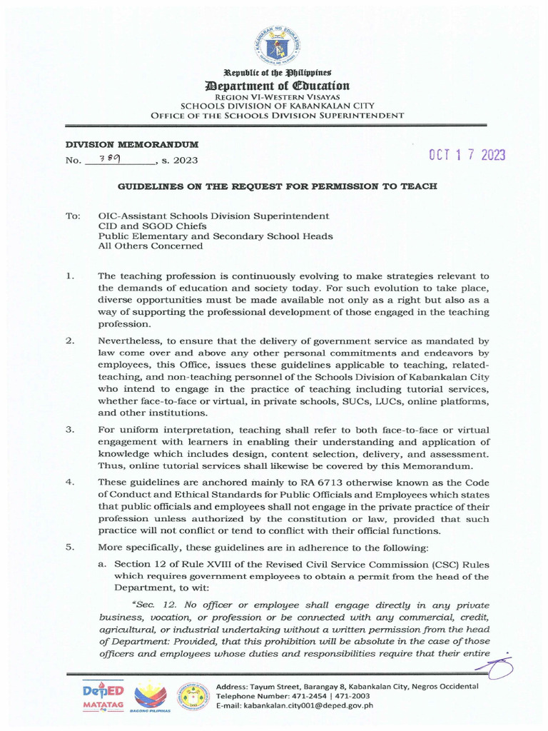 Guidelines for Teaching Permission Requests | PDF | Justice | Crime ...