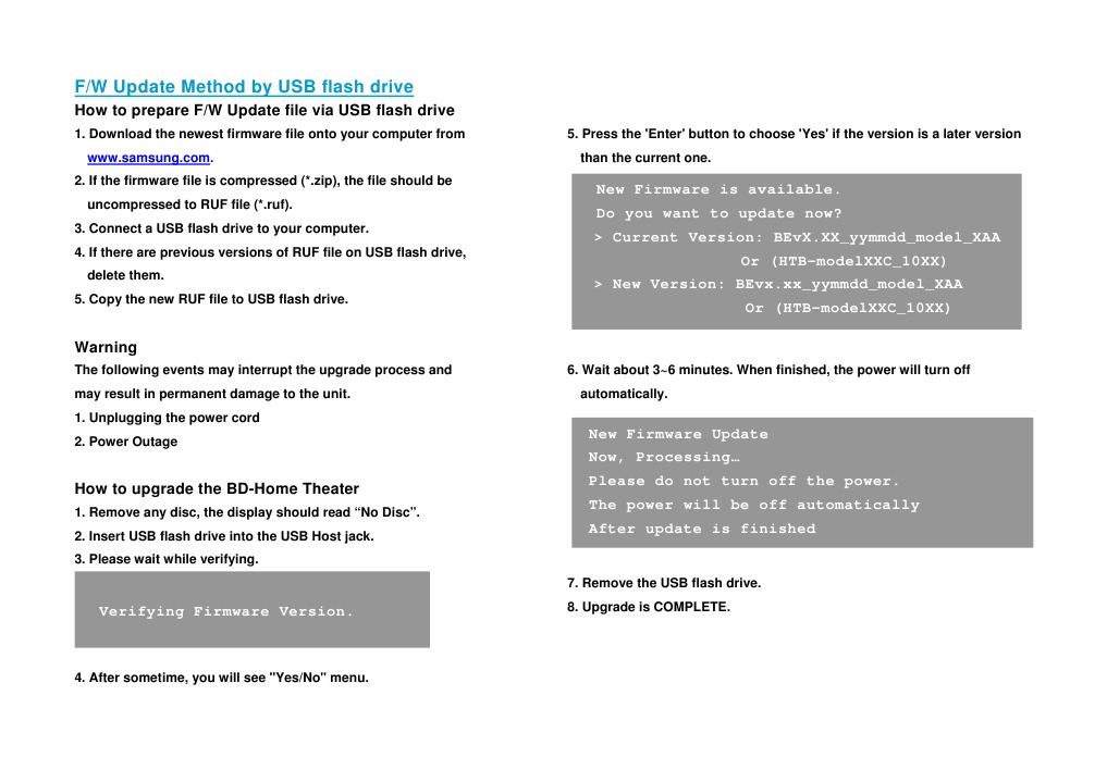 USB Firmware Update Guide for BD-Home Theater | PDF