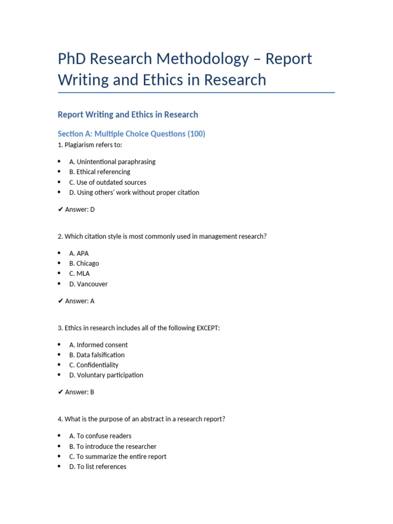 PHD Research Methodology Report Writing and Ethics in Research | PDF ...