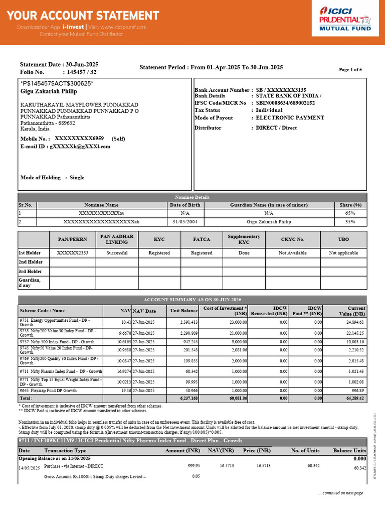 Icicipruamc MF Ac Statement Till 27.06.2025 | PDF | Cheque | Investing