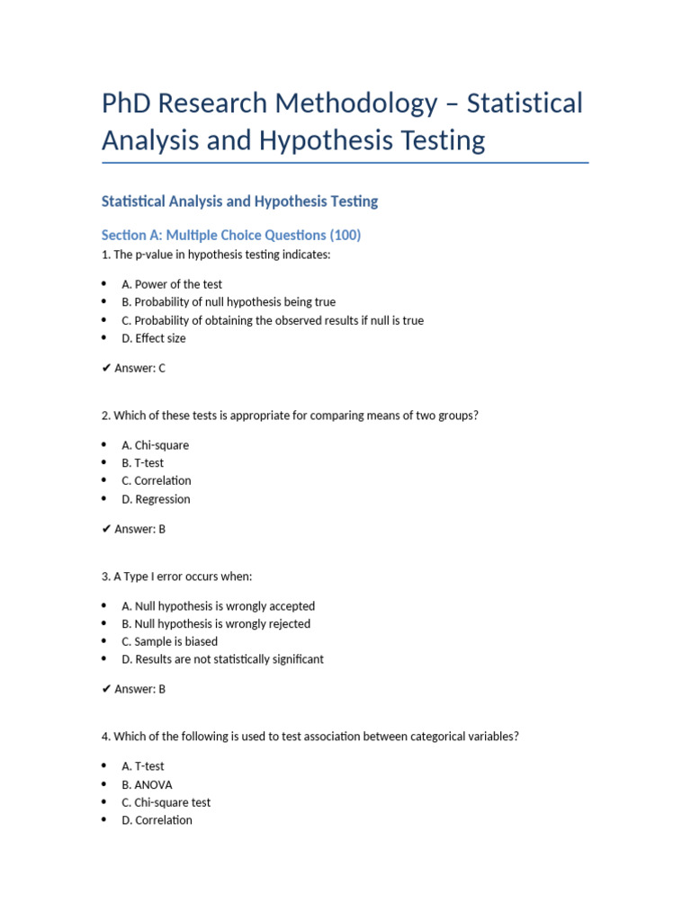 PHD Research Methodology Statistical Analysis and Hypothesis Testing ...