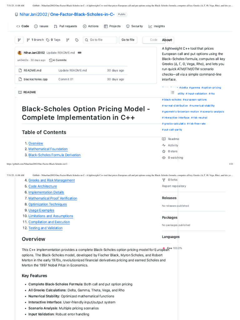 C++ Black-Scholes Option Pricing Tool | PDF | Greeks (Finance) | Black ...