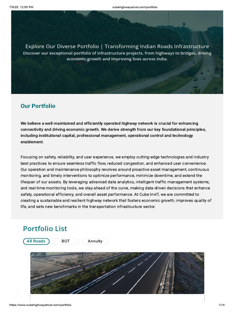 Cube InvIT Highway Infrastructure Portfolio | PDF | Toll Road ...