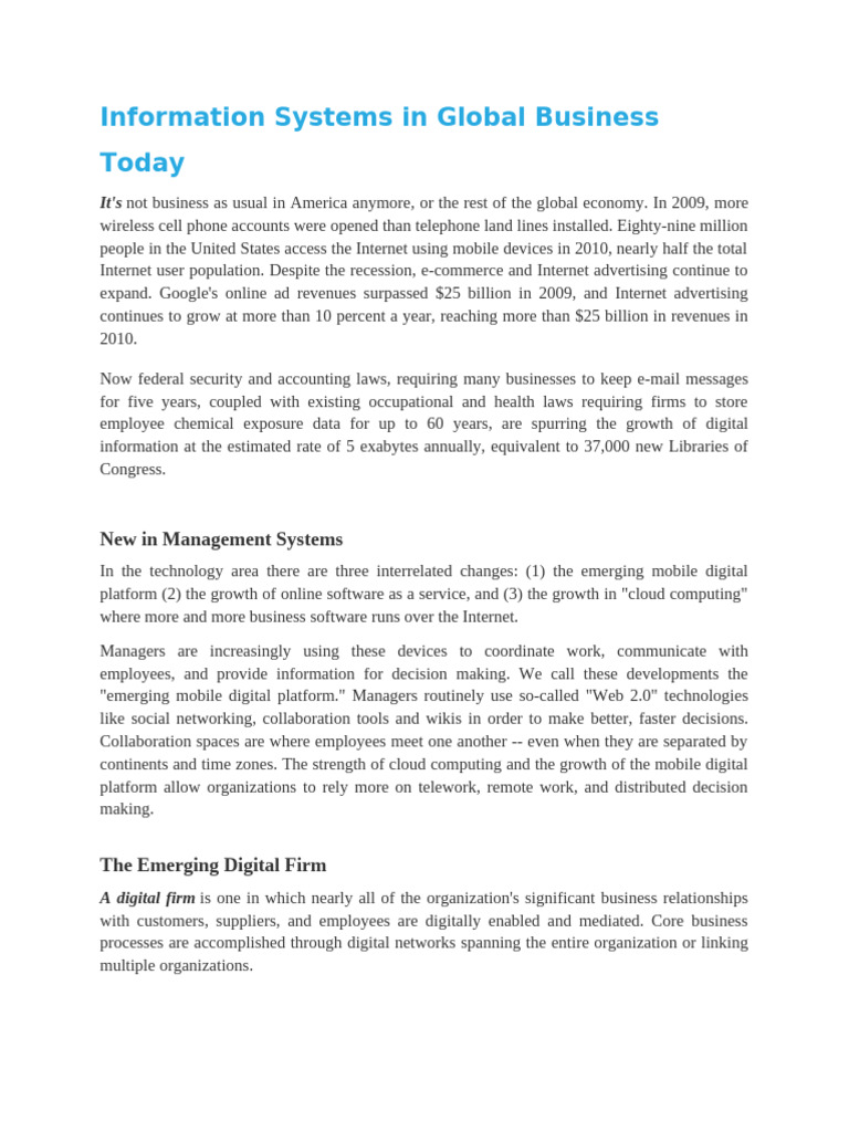 Ch-1 Information Systems in Global Business Today | PDF | Information ...