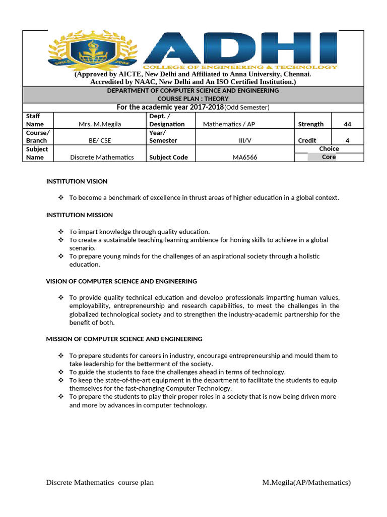 Dm Lesson Plan 17-18 Nba Format (1) (2) | PDF | Group (Mathematics ...