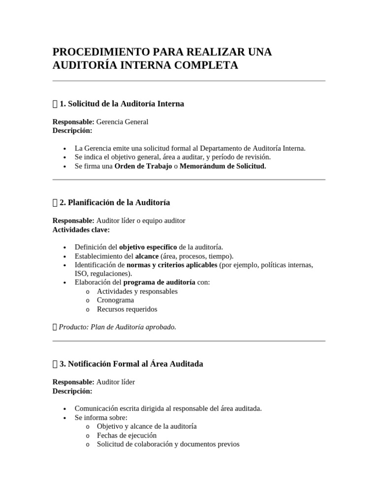 Pasos para Realizar una Auditoría Interna | PDF | Auditoría | Contralor