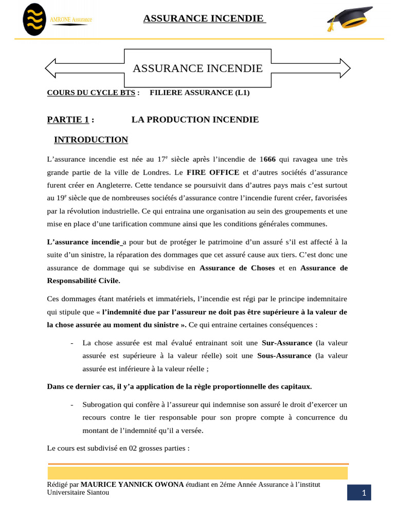 Assurance Incendie : Concepts Clés | PDF | Assurance | Droit privé