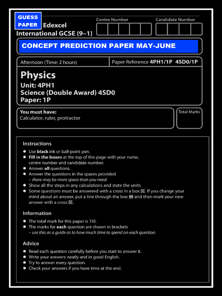 Igcse Edexcel Physics Paper 1 May June Prediction 2024 Marking Scheme | PDF