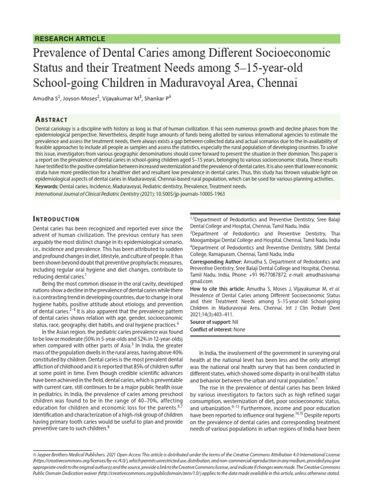 Dental Caries in Chennai Children Study | PDF | Dentistry