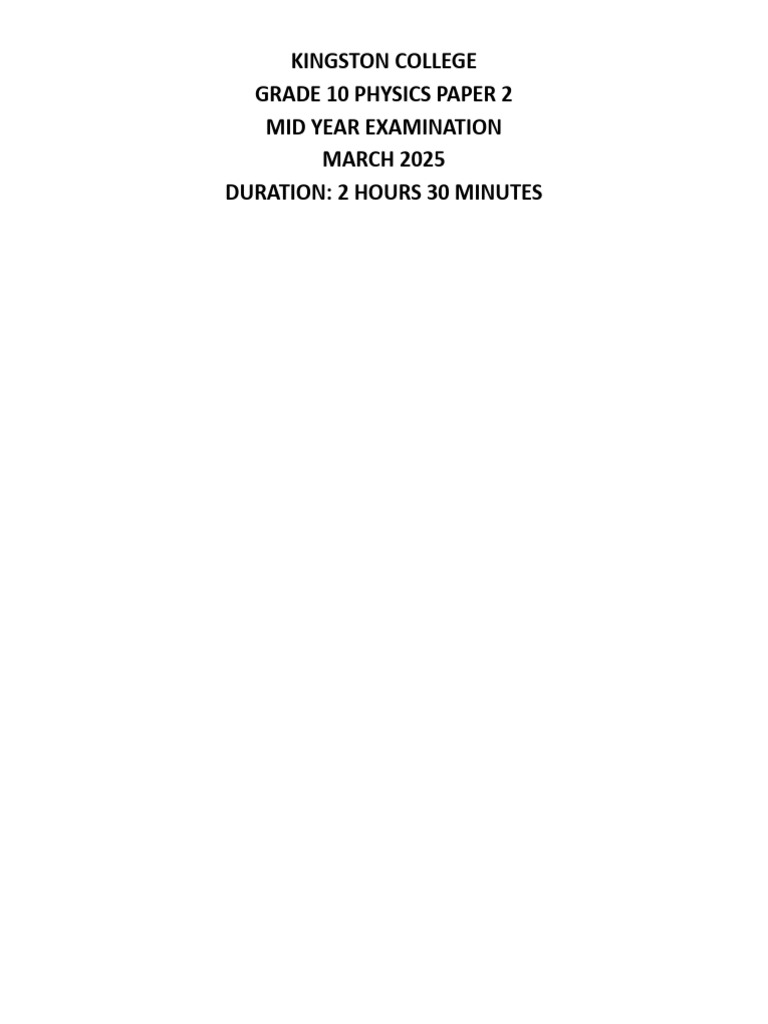 Grade 10 Physics Exam Paper 2025 | PDF | Mechanical Engineering ...