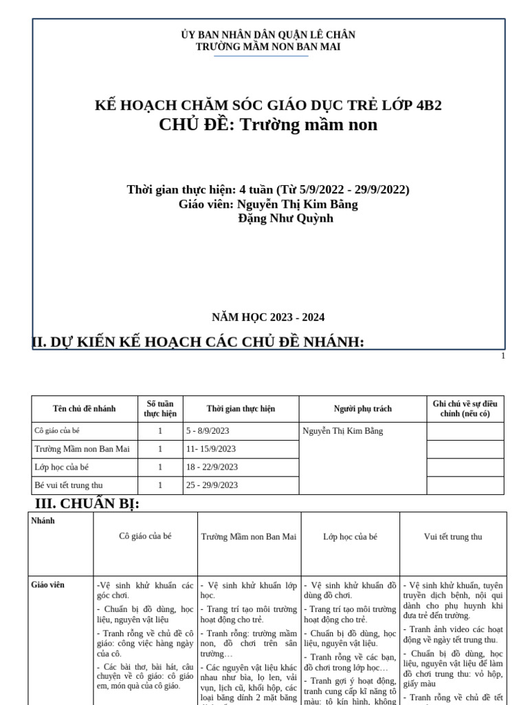 chủ đề trường MN- 4b2 | PDF