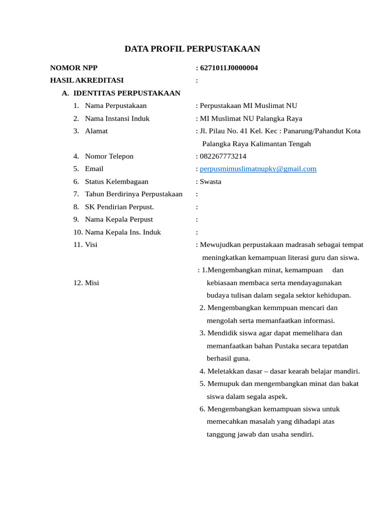 Profil Perpustakaan MI Muslimat NU | PDF
