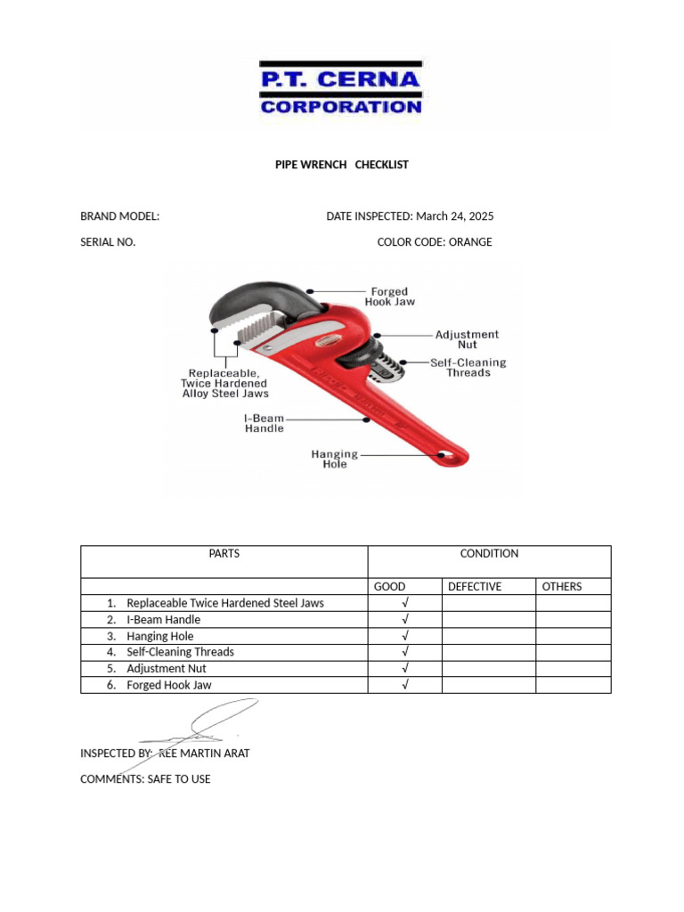 Tool Inspection Checklist by Ree Martin | PDF