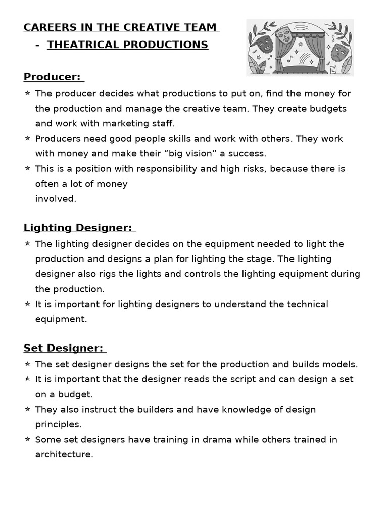 Creative Team Roles in Theater | PDF