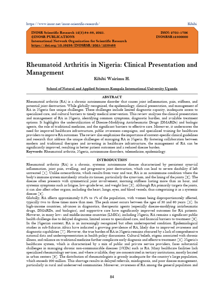 Rheumatoid Arthritis in Nigeria: Clinical Presentation and Management ...