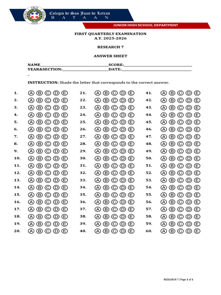 Research 7 Answer Sheet 2025 | PDF