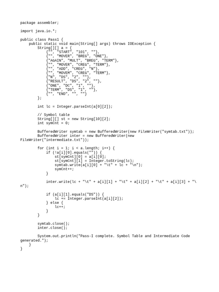 Pass1: Symbol Table Generation | PDF