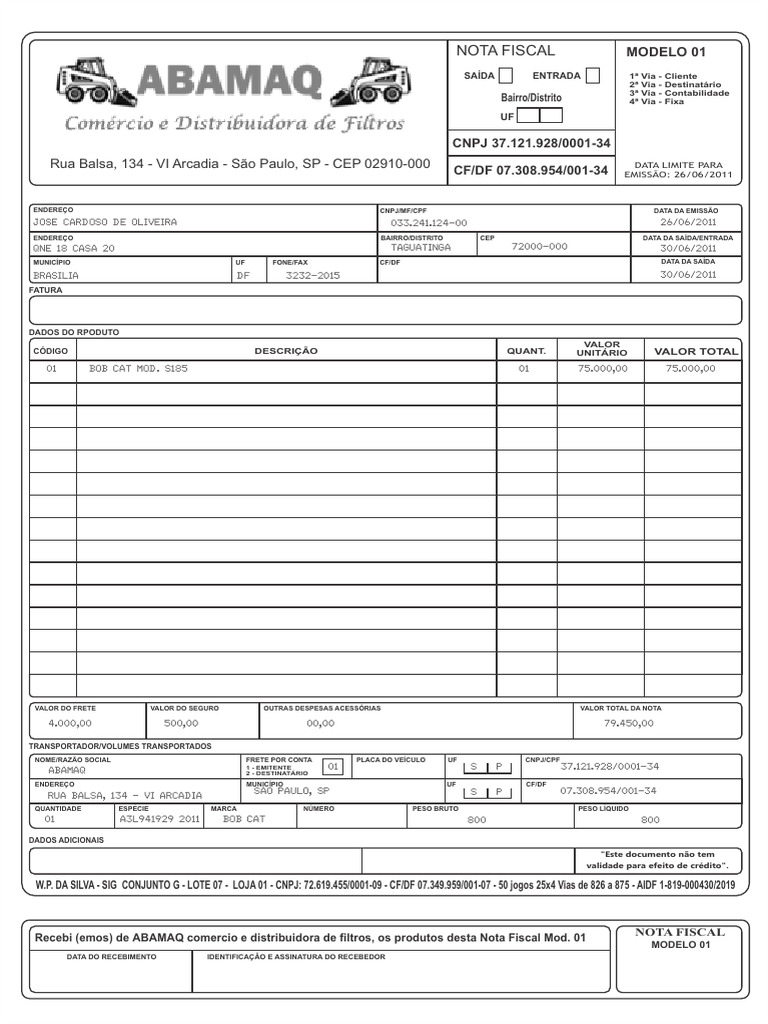 Modelo 01 de Nota Fiscal: Emissão e Dados | PDF