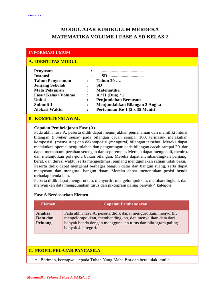 Modul Ajar Matematika Kelas 2 SD | PDF
