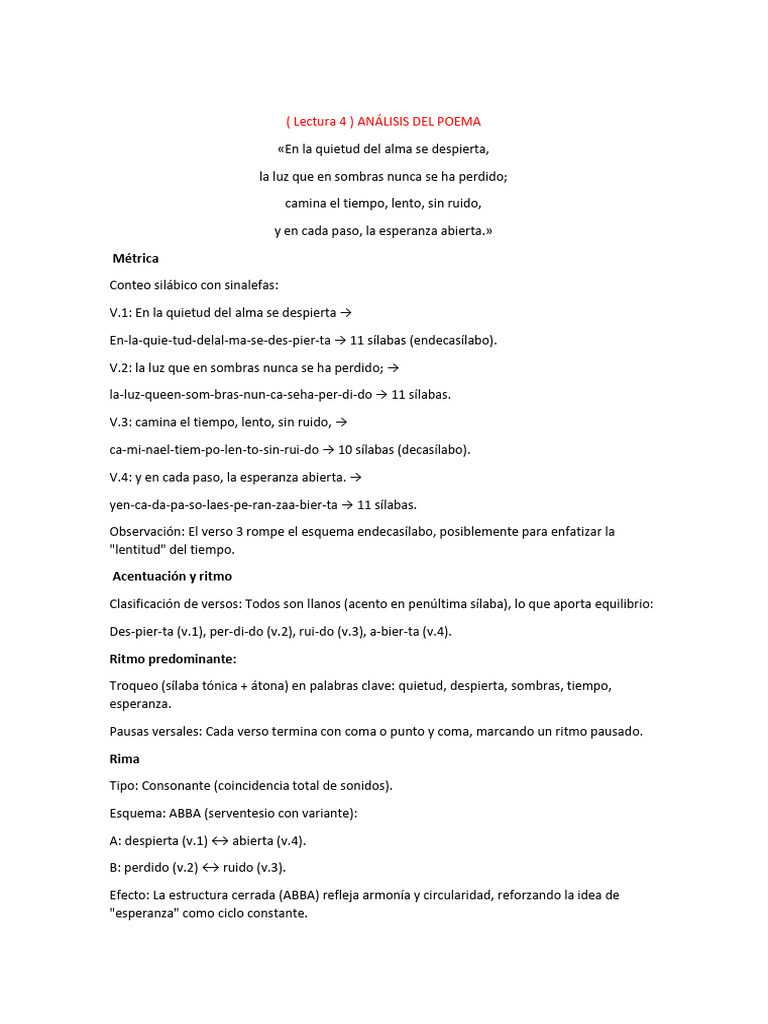 Análisis métrico y rítmico del poema | PDF