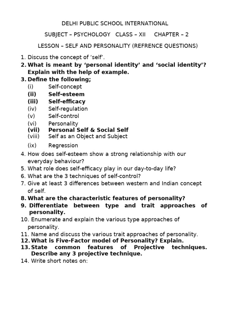 Psychology of Self and Personality Concepts | PDF | Identity (Social ...