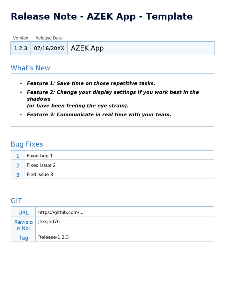Release Note Template | PDF