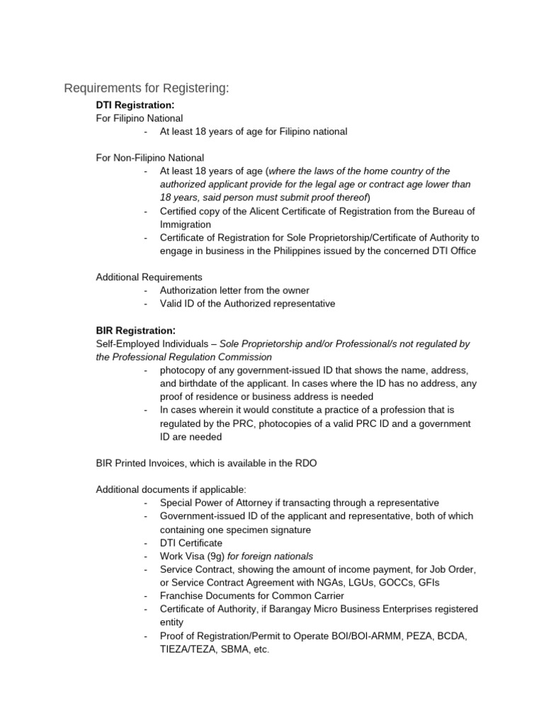 Business Registration Requirements Overview | PDF | Sole Proprietorship ... - Local Business Registration Requirements