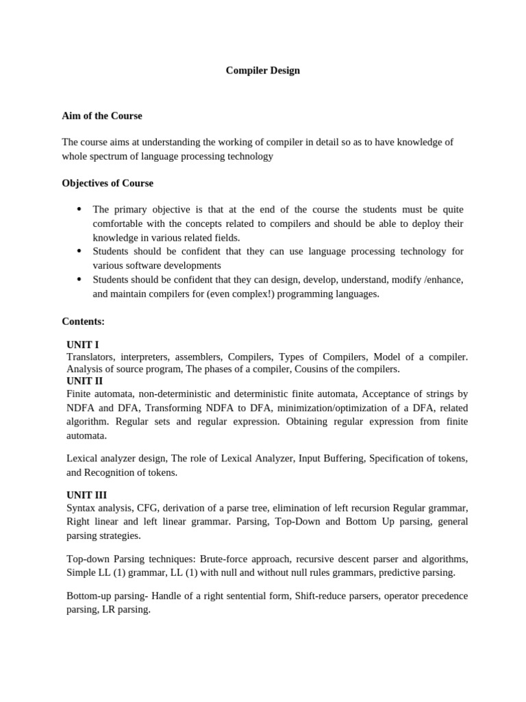 Comprehensive Compiler Design Course | PDF | Parsing | Compiler