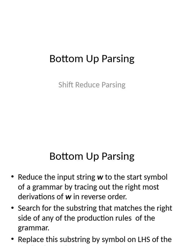 Bottom-Up Shift-Reduce Parsing Explained | PDF | Parsing | Computer ...