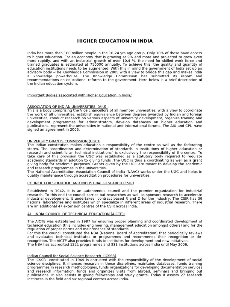 Higher Education Landscape in India | PDF